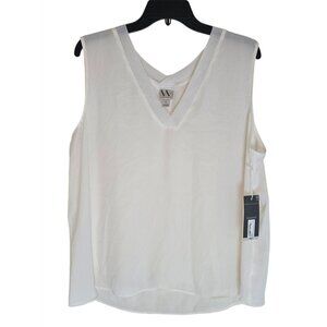 Worthington Womens White Sleeveless V-Neck Blouse XL